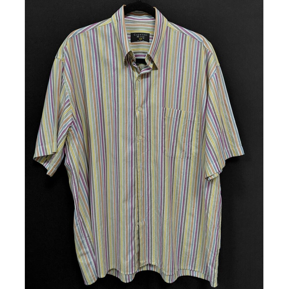 COUNTESS MARA Made in Italy Striped Shirt Short Sleeve Collared Men Size XL